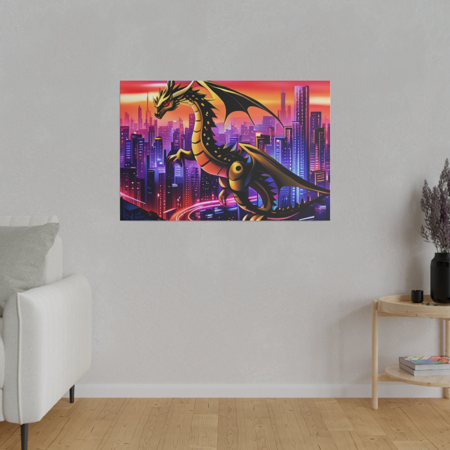 Robo-Dragon Cityscape - Matte Canvas, Stretched, 0.75"