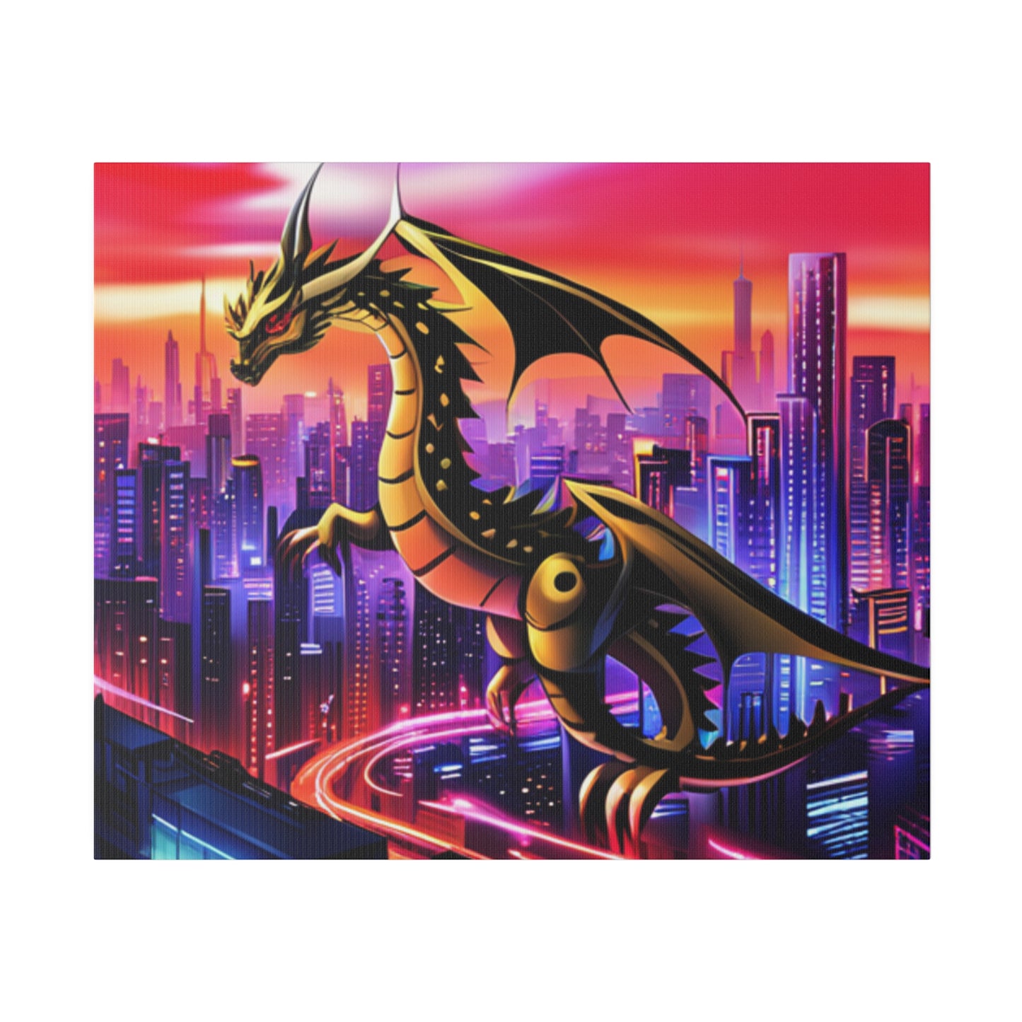 Robo-Dragon Cityscape - Matte Canvas, Stretched, 0.75"