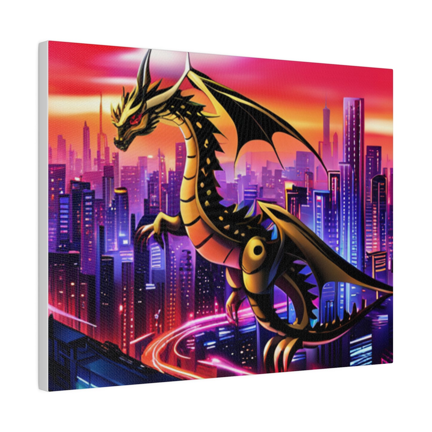 Robo-Dragon Cityscape - Matte Canvas, Stretched, 0.75"