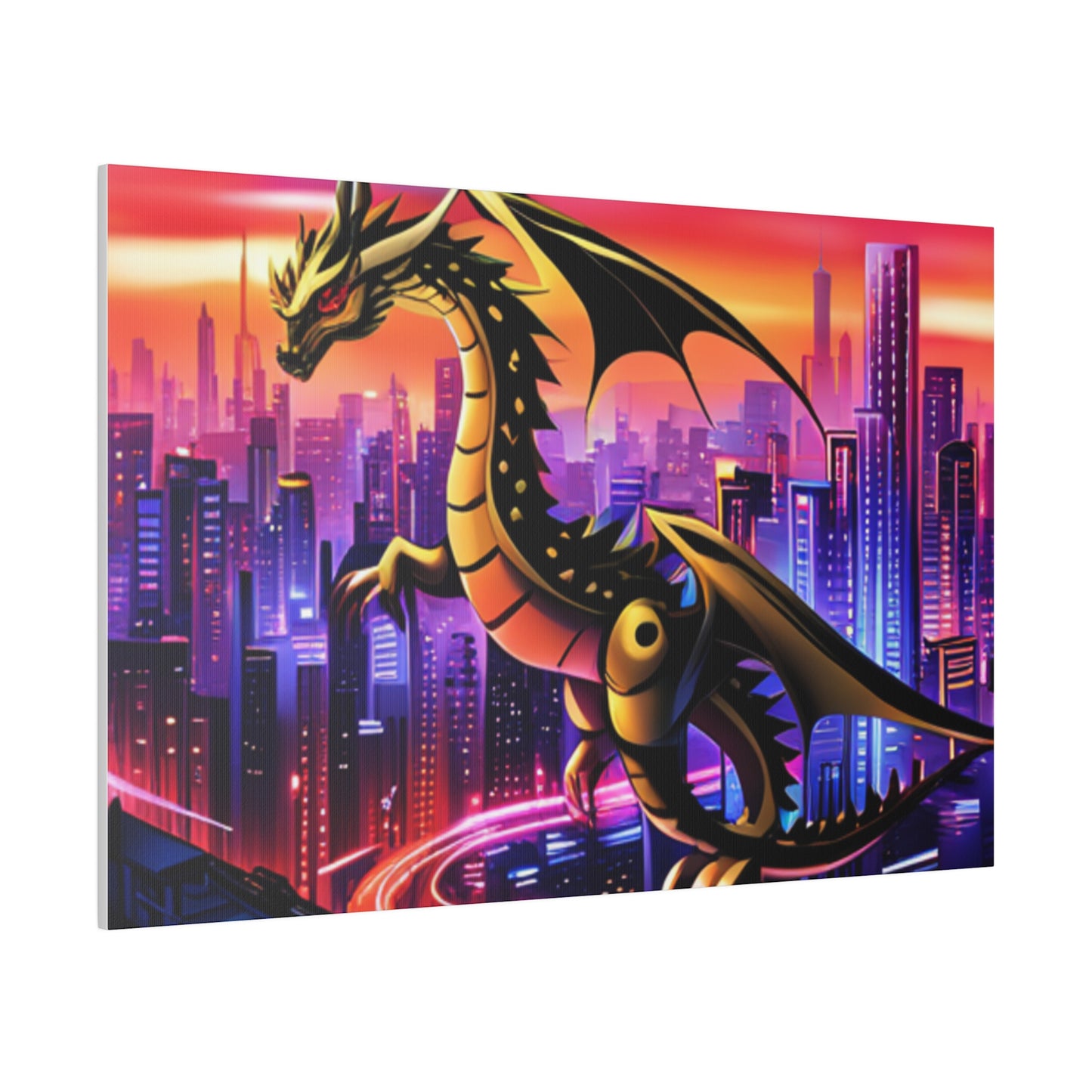 Robo-Dragon Cityscape - Matte Canvas, Stretched, 0.75"