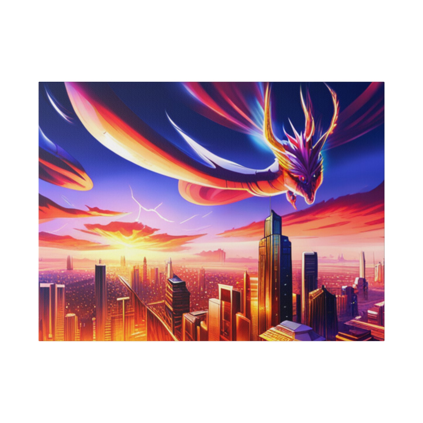 Soaring Dragon Cityscape - Matte Canvas, Stretched, 0.75"