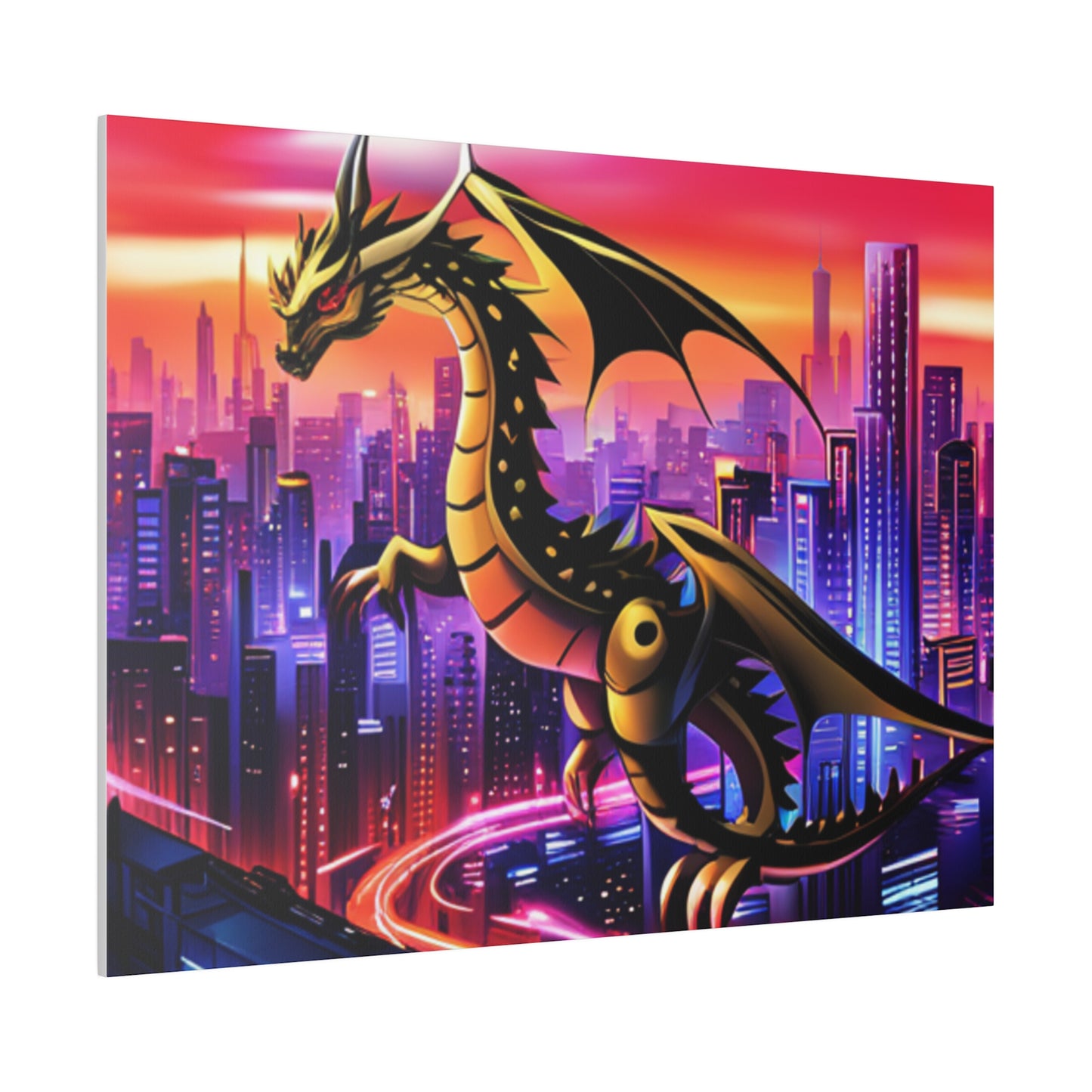 Robo-Dragon Cityscape - Matte Canvas, Stretched, 0.75"