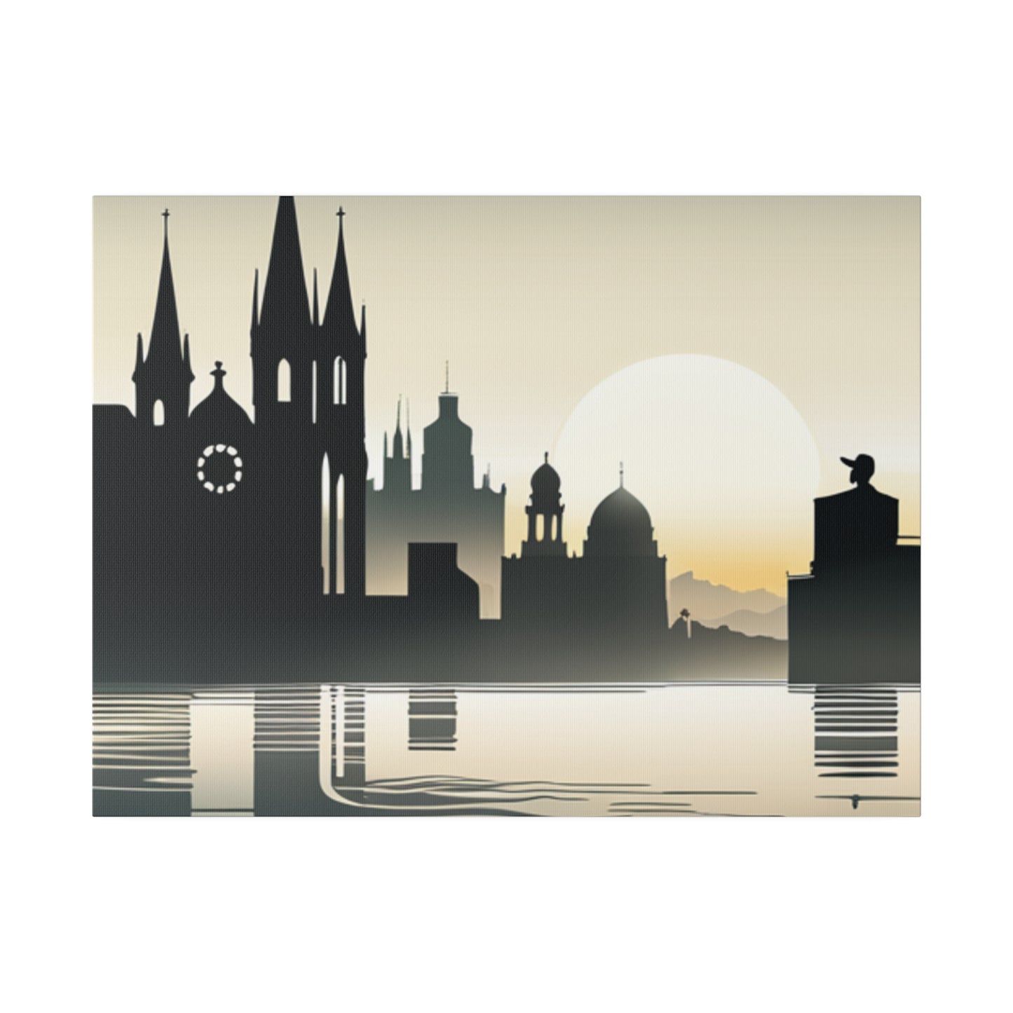 Riverside Reflections Urban Skyline on Matte Canvas