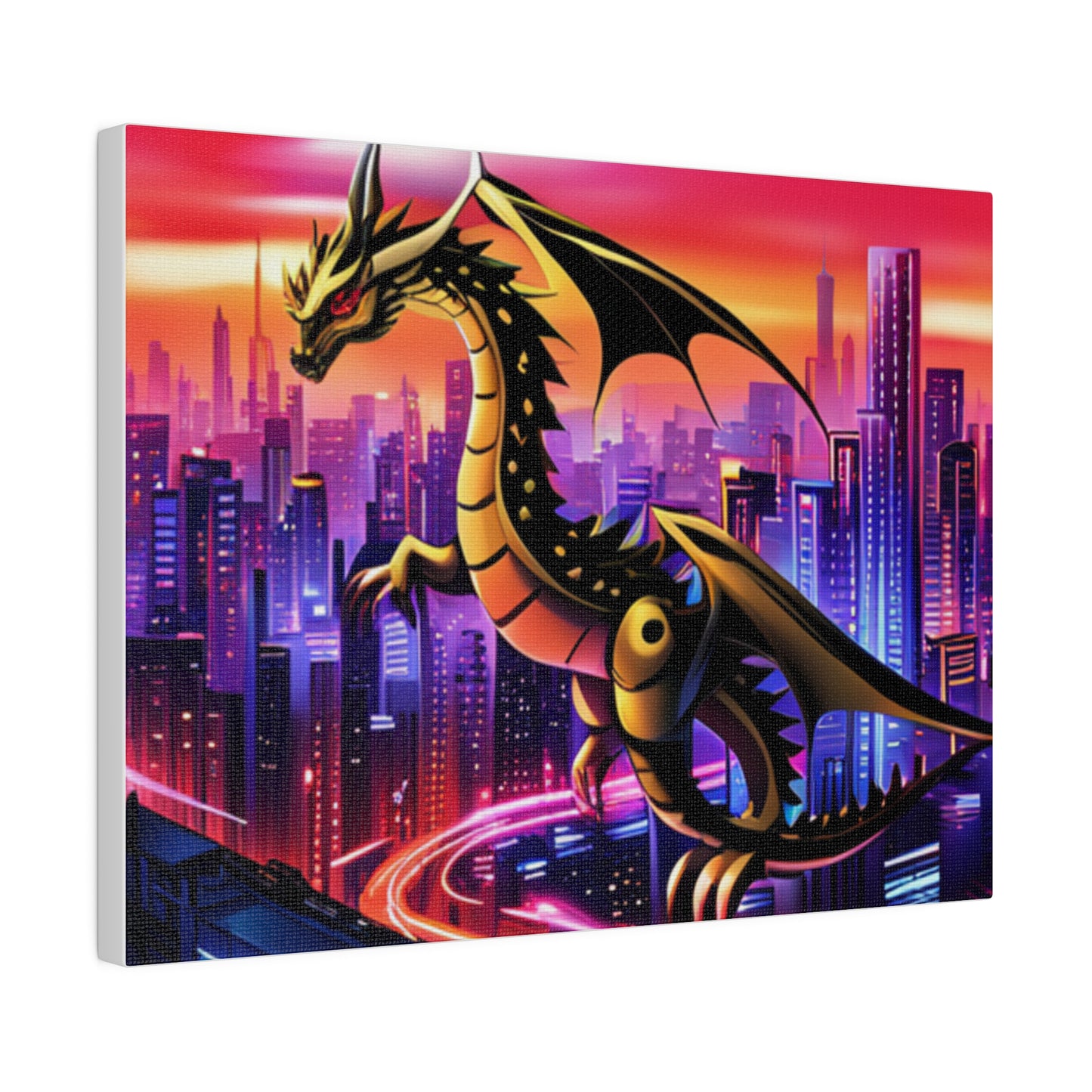 Robo-Dragon Cityscape - Matte Canvas, Stretched, 0.75"