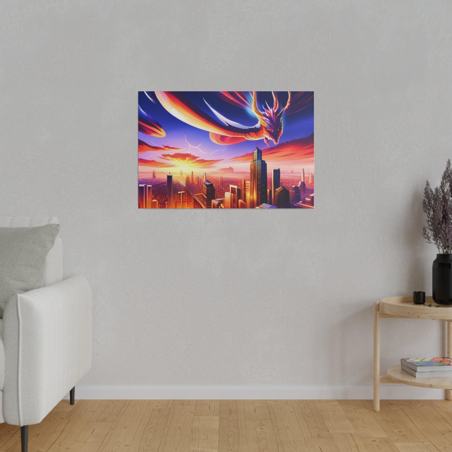 Soaring Dragon Cityscape - Matte Canvas, Stretched, 0.75"