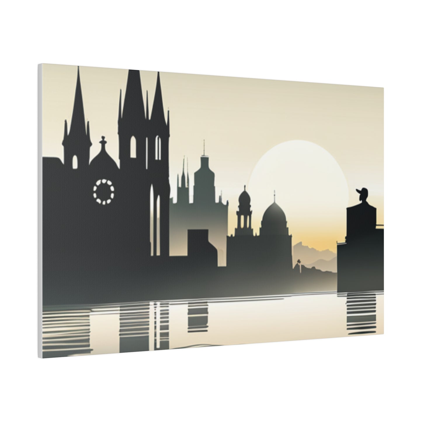 Riverside Reflections Urban Skyline on Matte Canvas