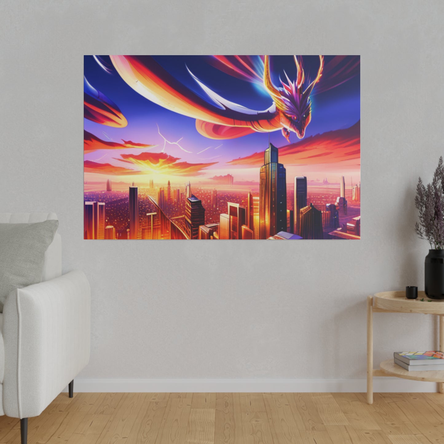 Soaring Dragon Cityscape - Matte Canvas, Stretched, 0.75"