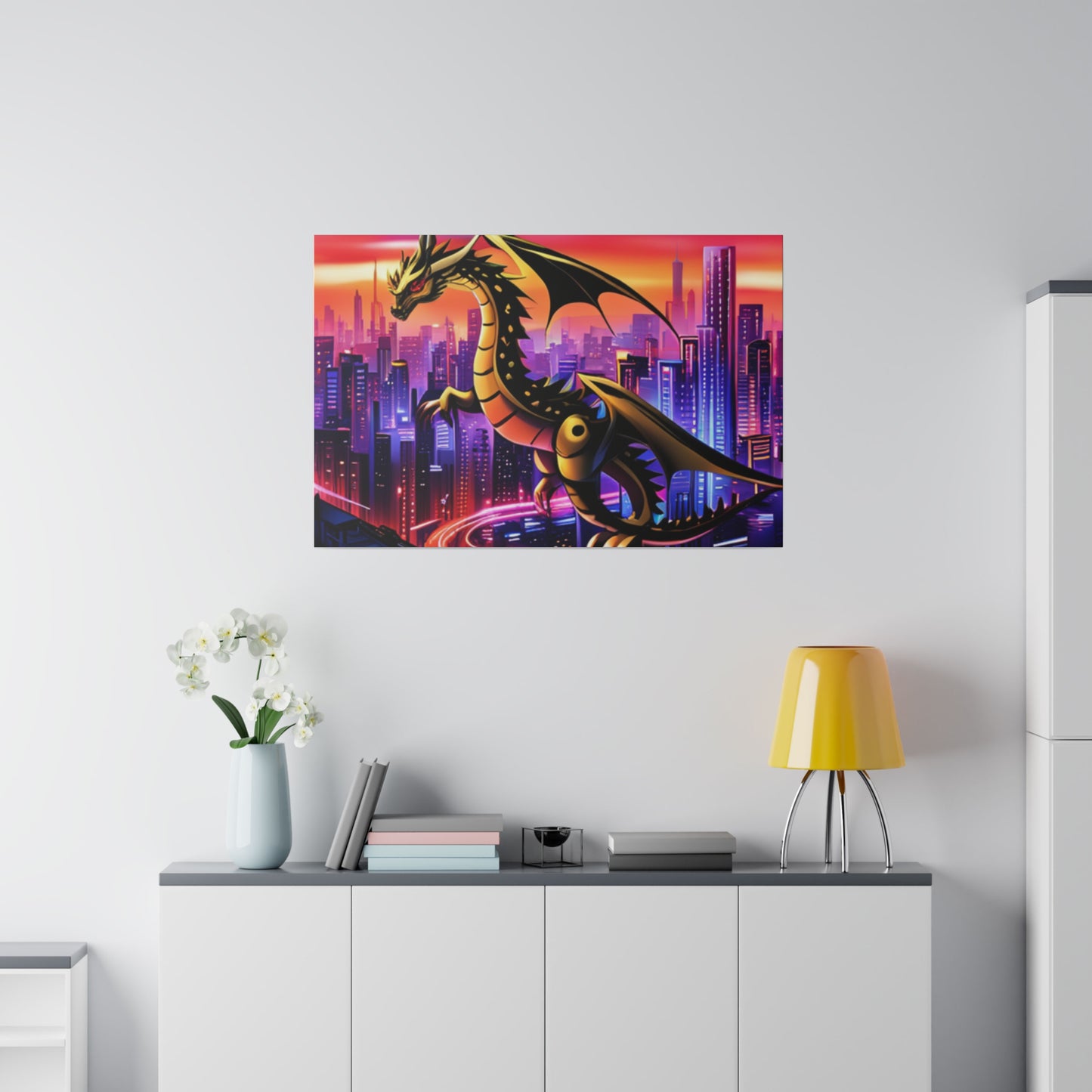 Robo-Dragon Cityscape - Matte Canvas, Stretched, 0.75"