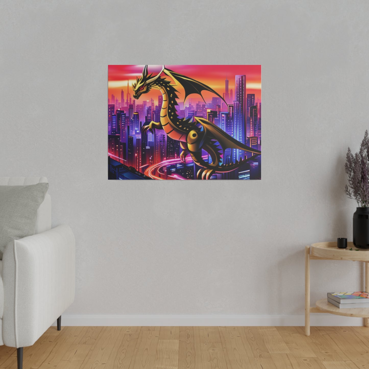 Robo-Dragon Cityscape - Matte Canvas, Stretched, 0.75"