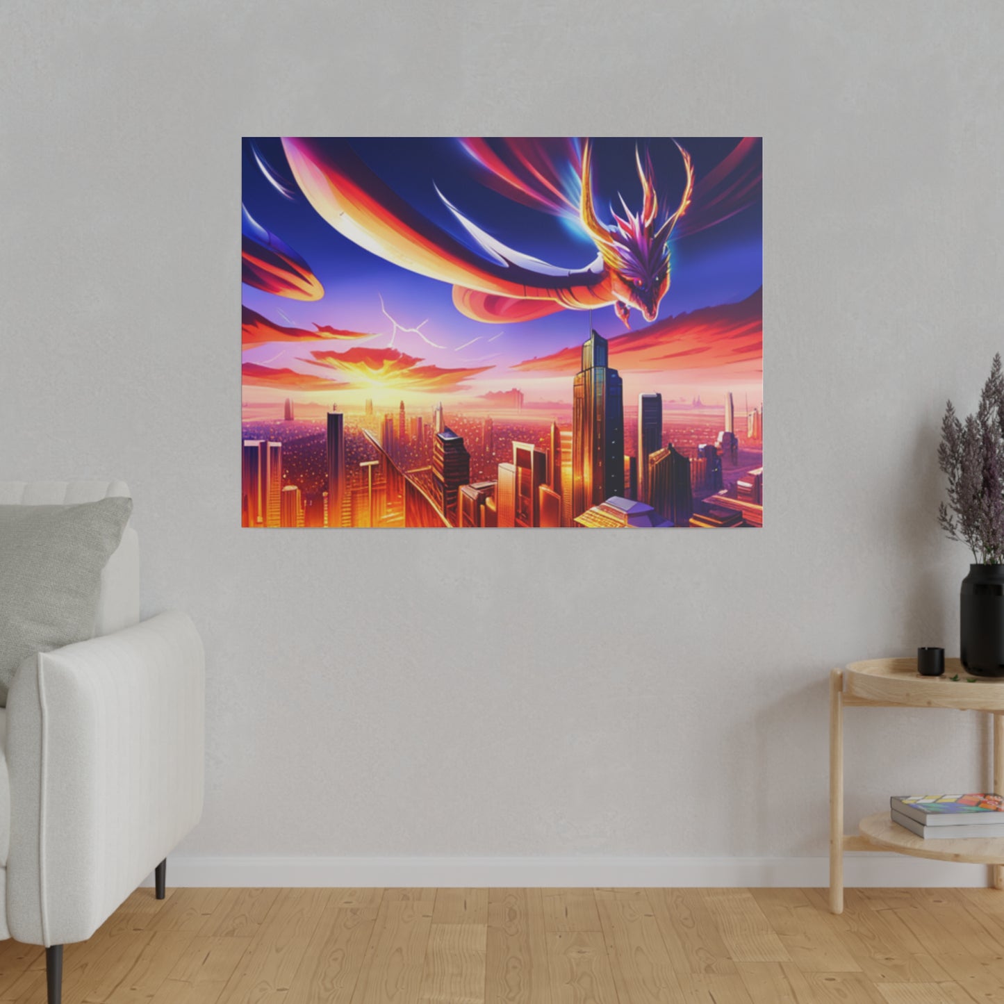 Soaring Dragon Cityscape - Matte Canvas, Stretched, 0.75"