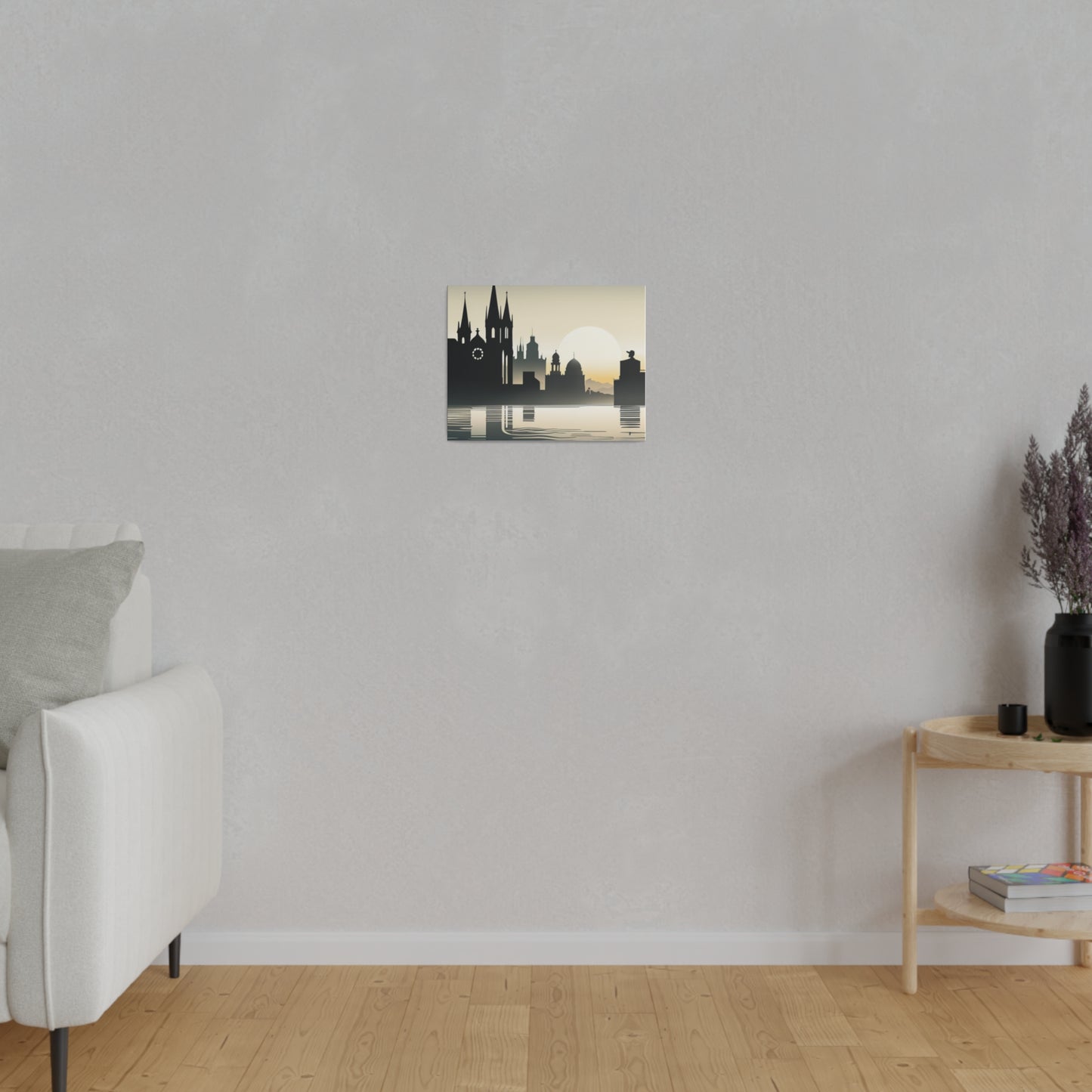 Riverside Reflections Urban Skyline on Matte Canvas