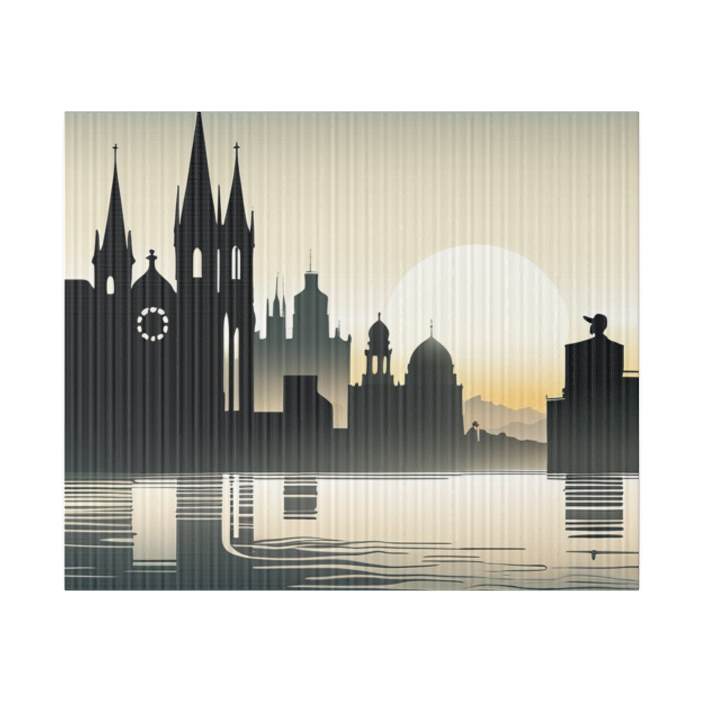 Riverside Reflections Urban Skyline on Matte Canvas