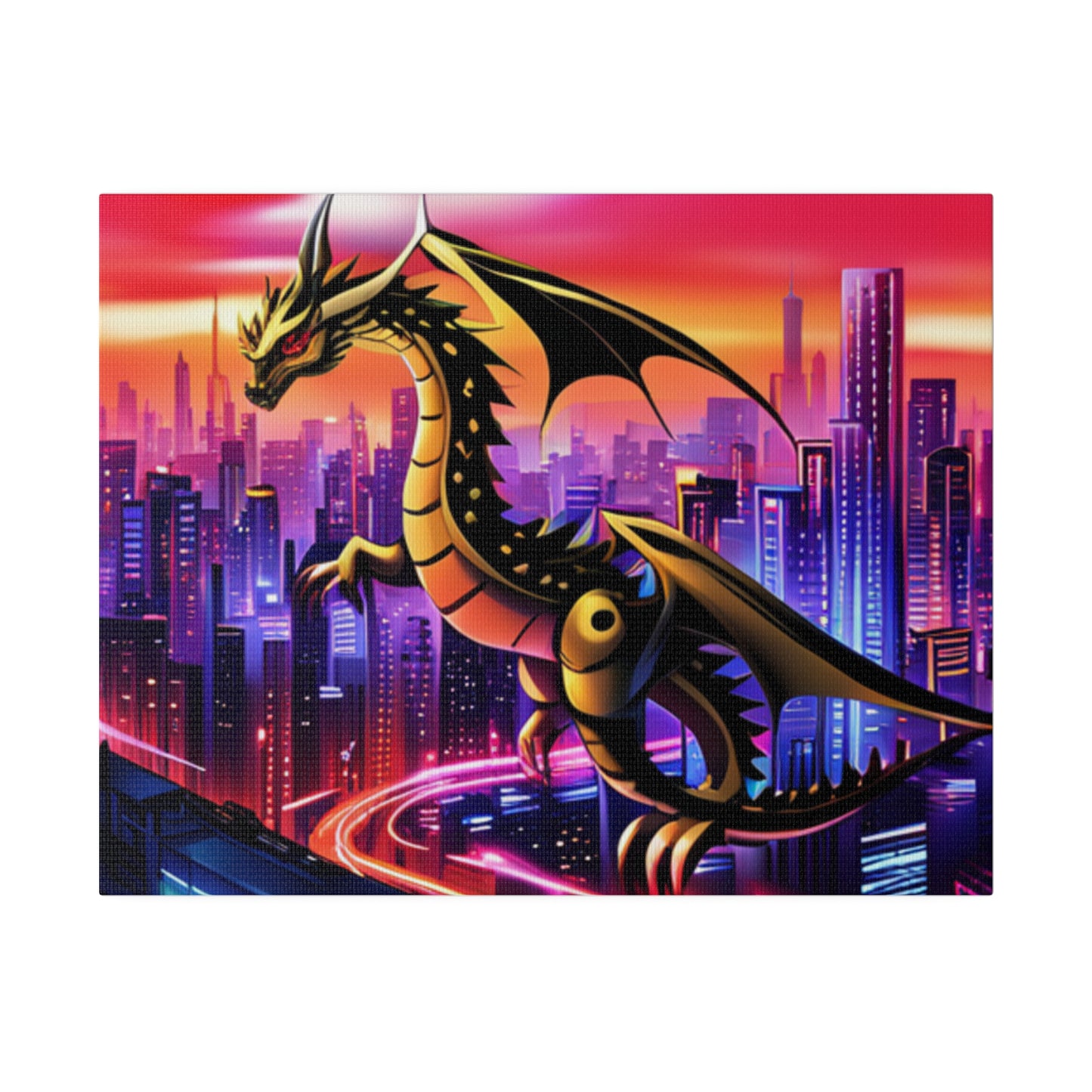 Robo-Dragon Cityscape - Matte Canvas, Stretched, 0.75"