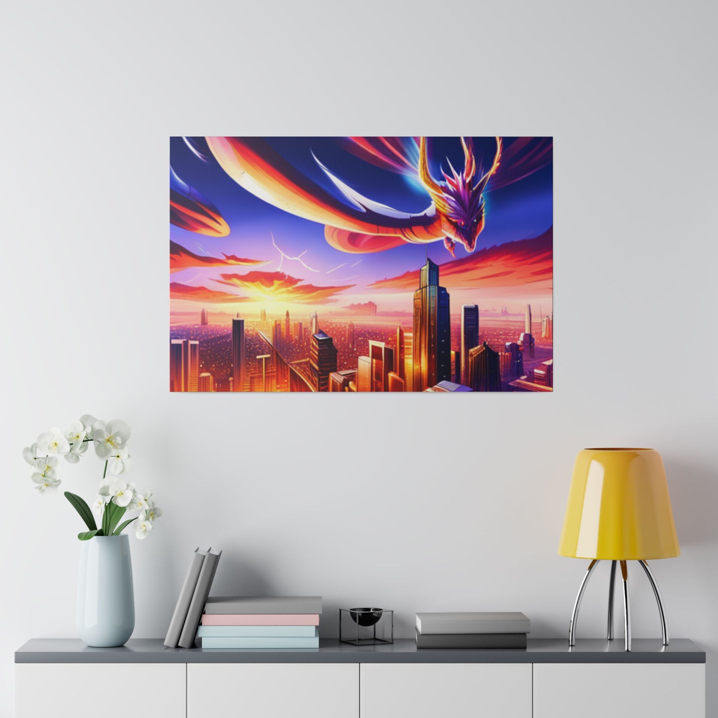 Soaring Dragon Cityscape - Matte Canvas, Stretched, 0.75"