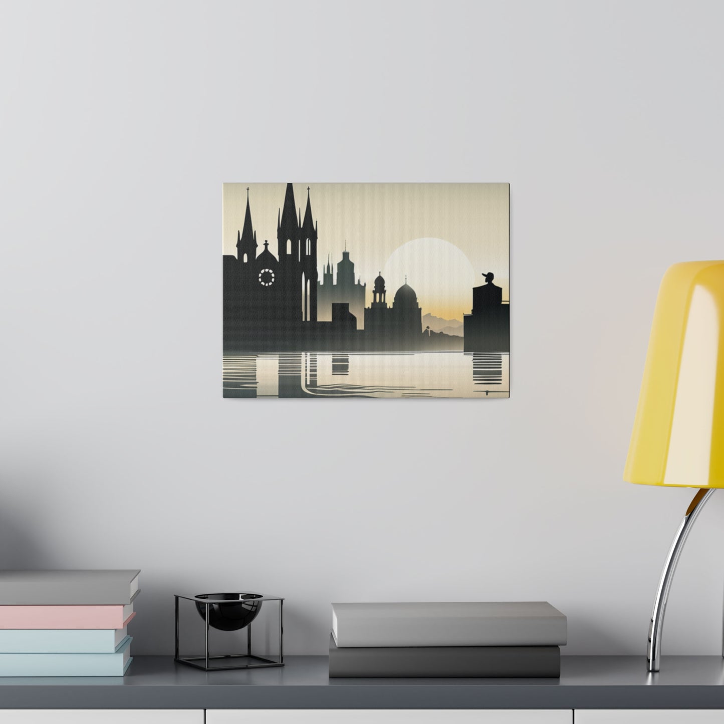 Riverside Reflections Urban Skyline on Matte Canvas