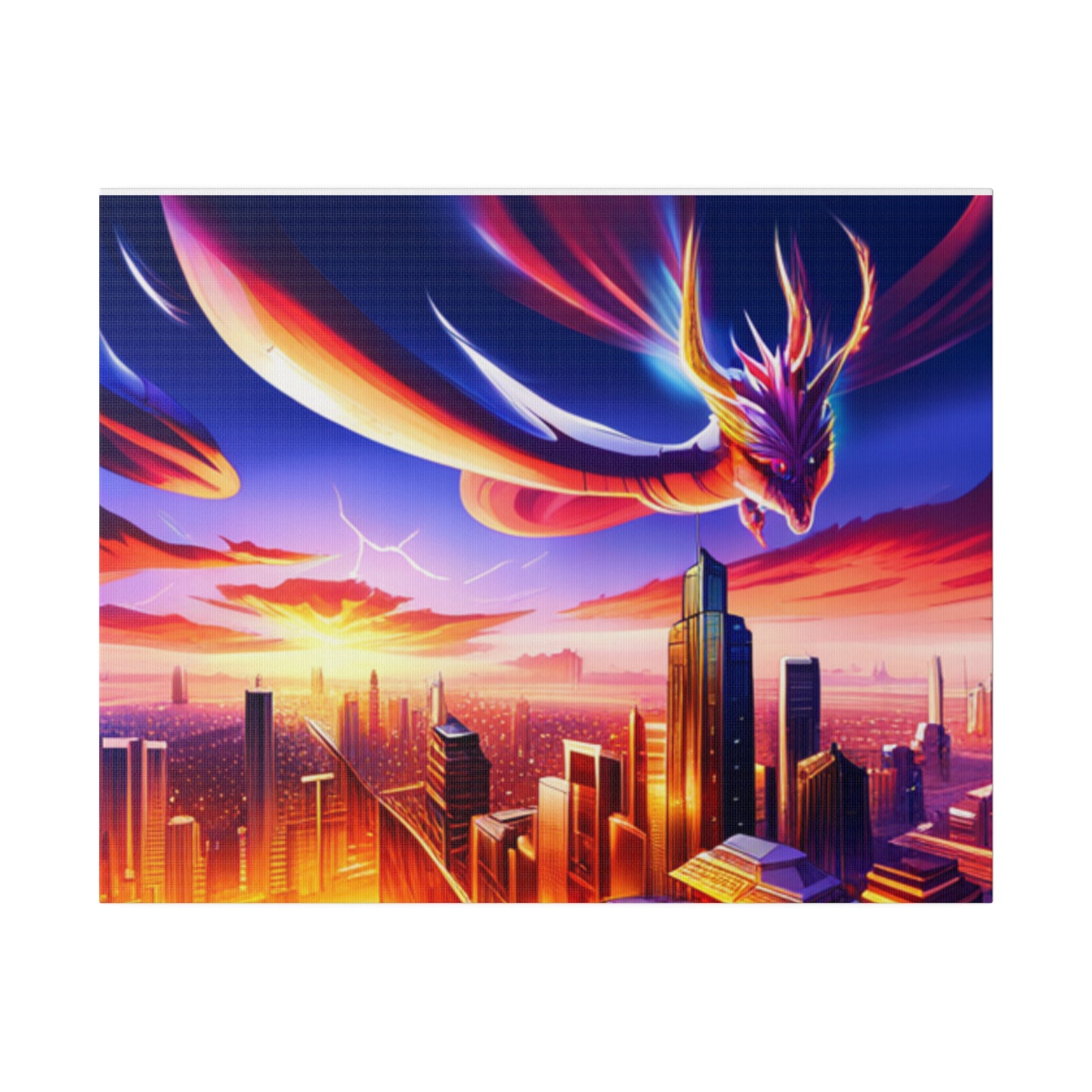 Soaring Dragon Cityscape - Matte Canvas, Stretched, 0.75"