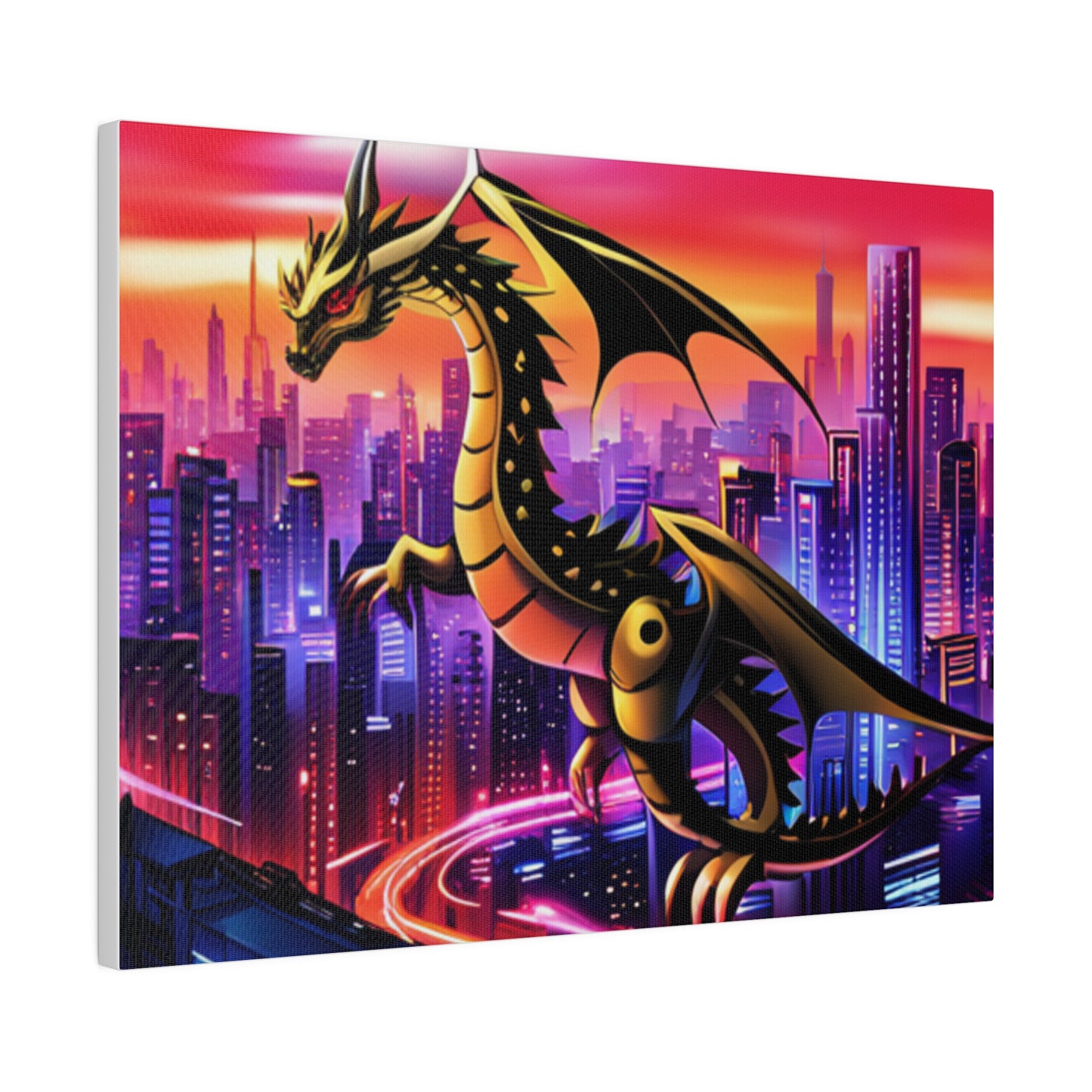 Robo-Dragon Cityscape - Matte Canvas, Stretched, 0.75"