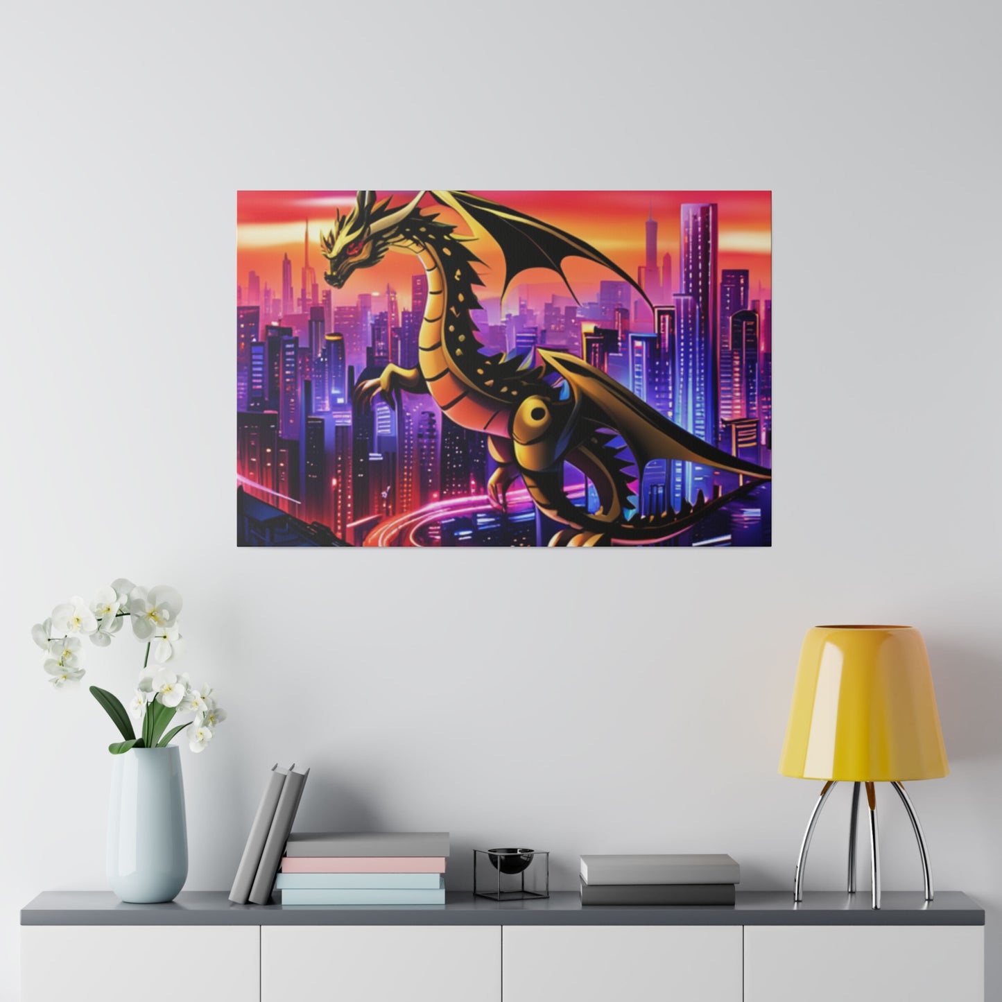 Robo-Dragon Cityscape - Matte Canvas, Stretched, 0.75"