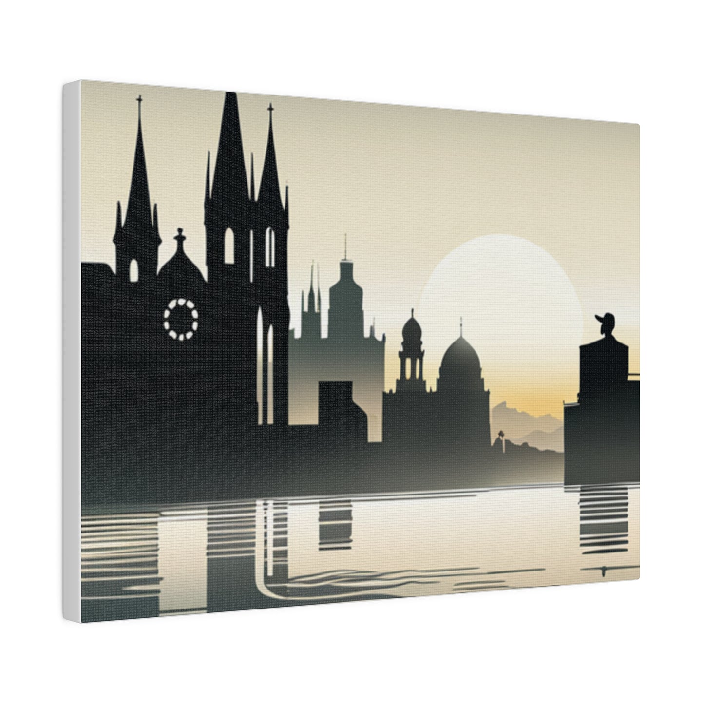 Riverside Reflections Urban Skyline on Matte Canvas