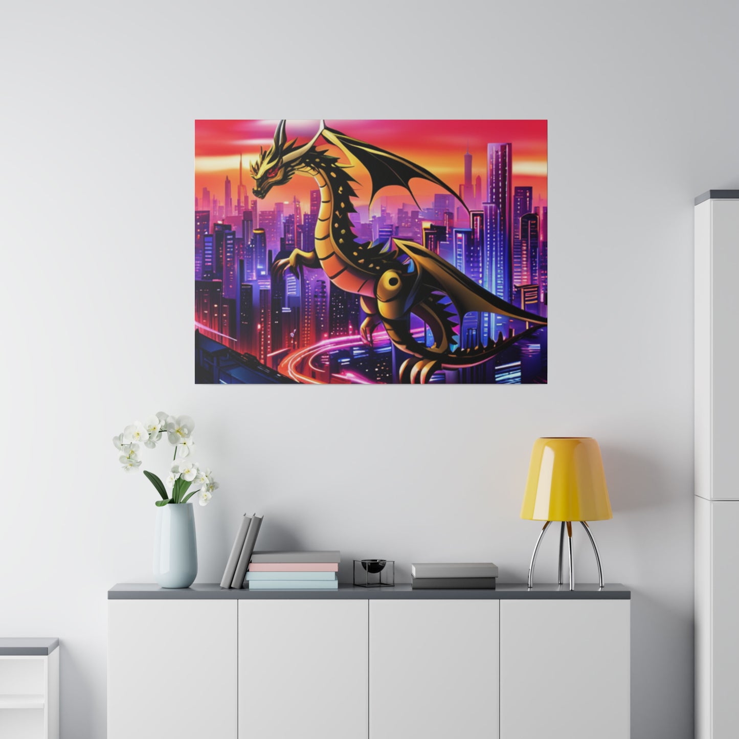 Robo-Dragon Cityscape - Matte Canvas, Stretched, 0.75"