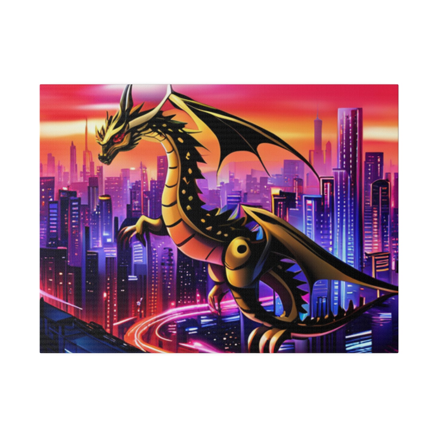 Robo-Dragon Cityscape - Matte Canvas, Stretched, 0.75"