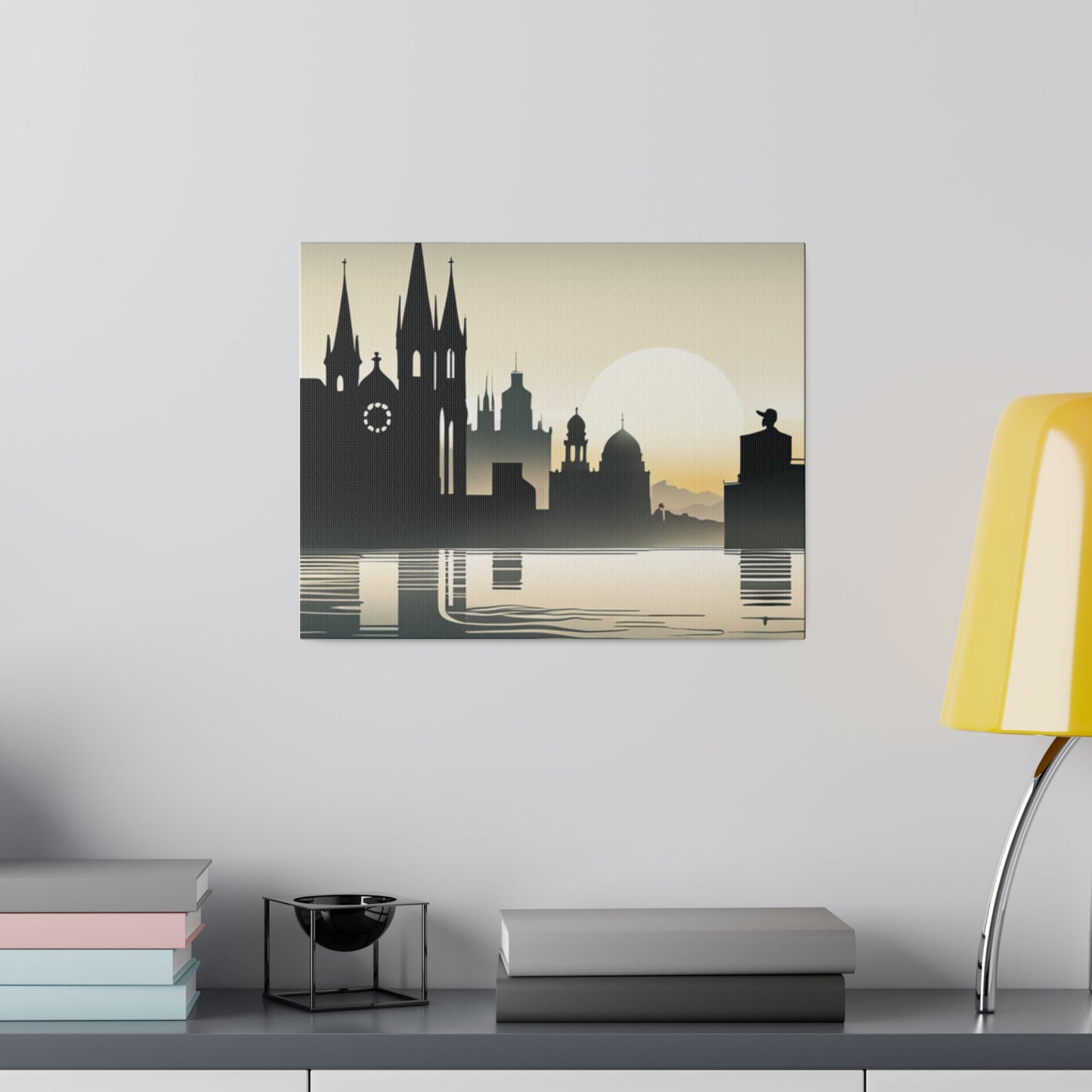 Riverside Reflections Urban Skyline on Matte Canvas