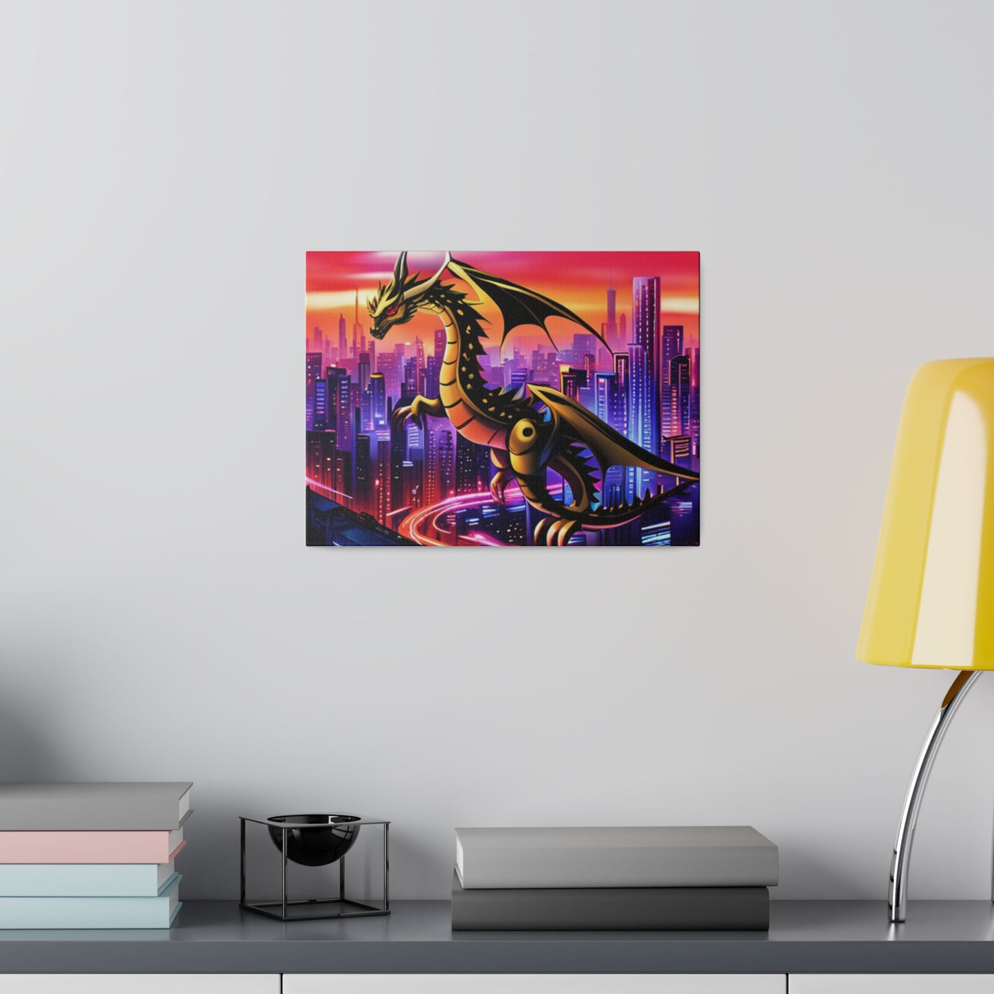 Robo-Dragon Cityscape - Matte Canvas, Stretched, 0.75"