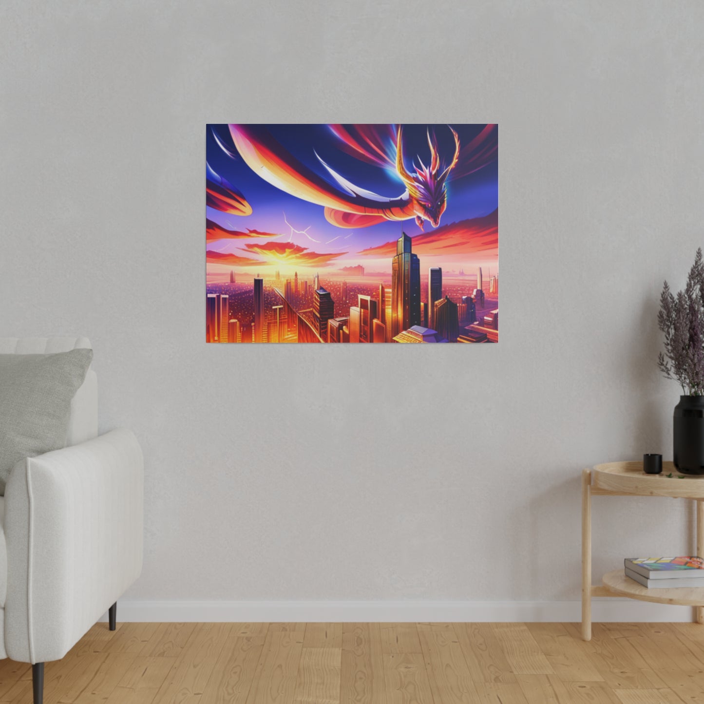 Soaring Dragon Cityscape - Matte Canvas, Stretched, 0.75"