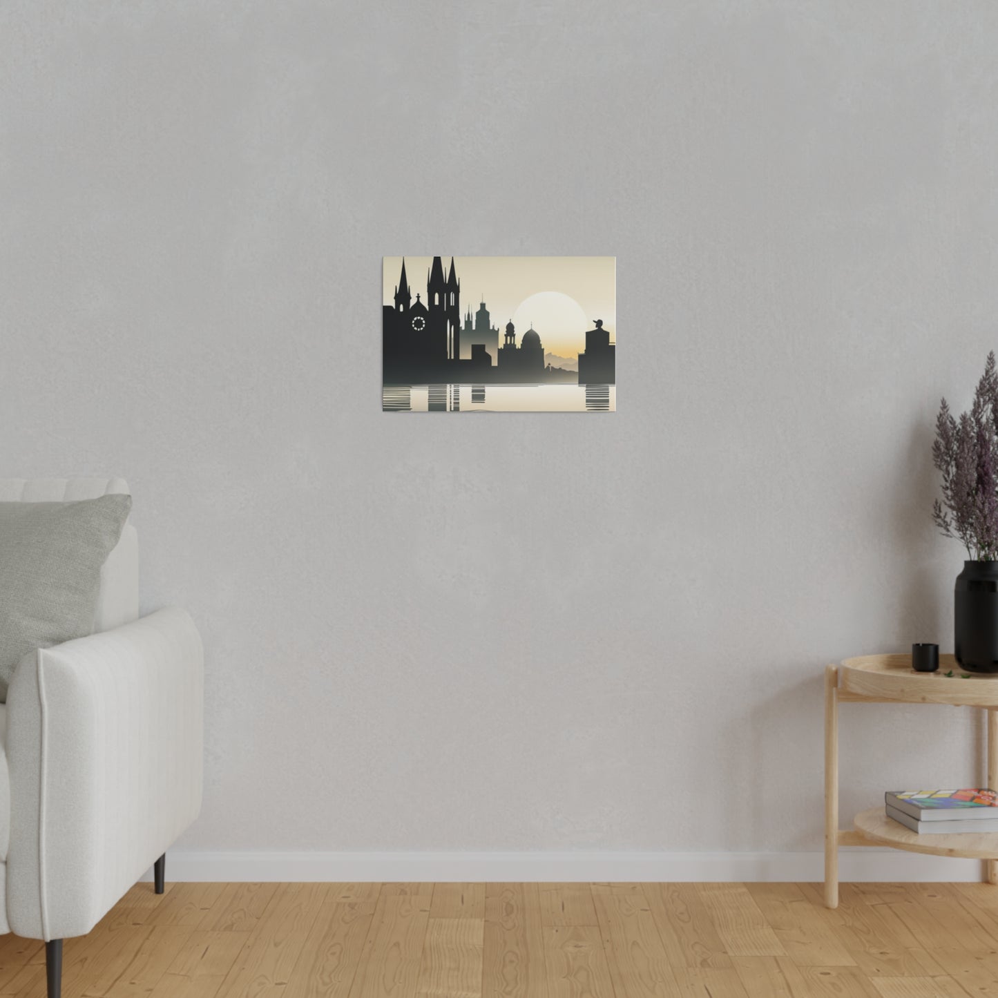 Riverside Reflections Urban Skyline on Matte Canvas