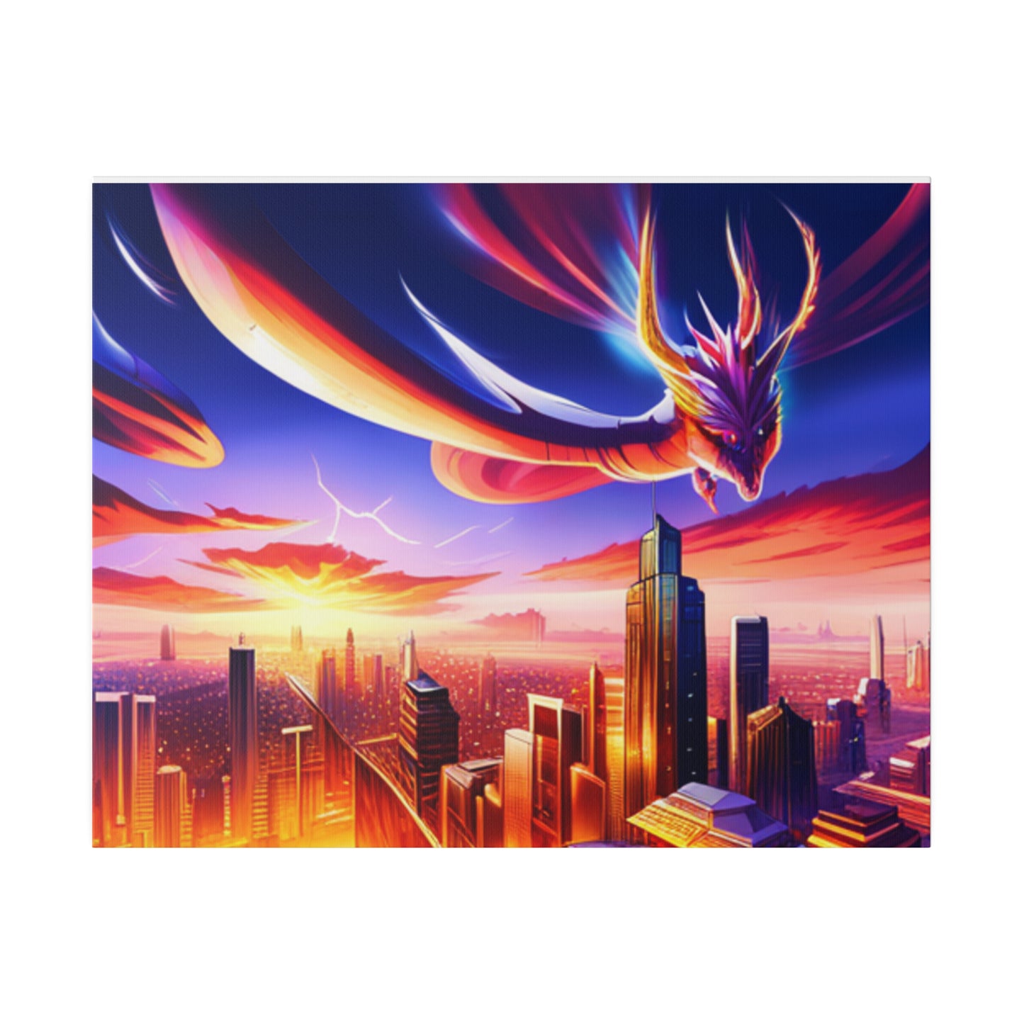 Soaring Dragon Cityscape - Matte Canvas, Stretched, 0.75"