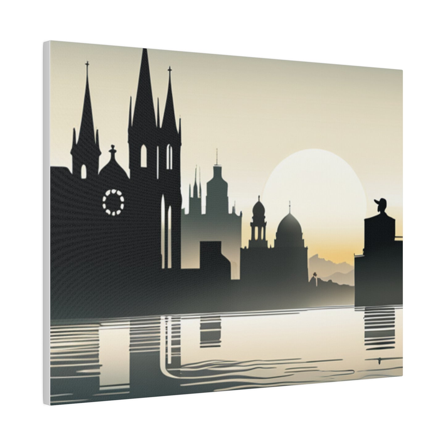 Riverside Reflections Urban Skyline on Matte Canvas