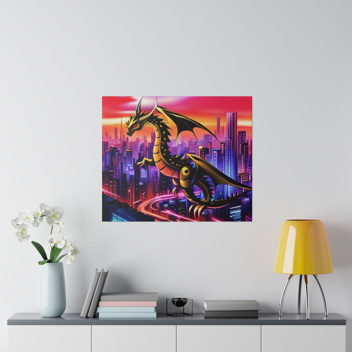 Robo-Dragon Cityscape - Matte Canvas, Stretched, 0.75"