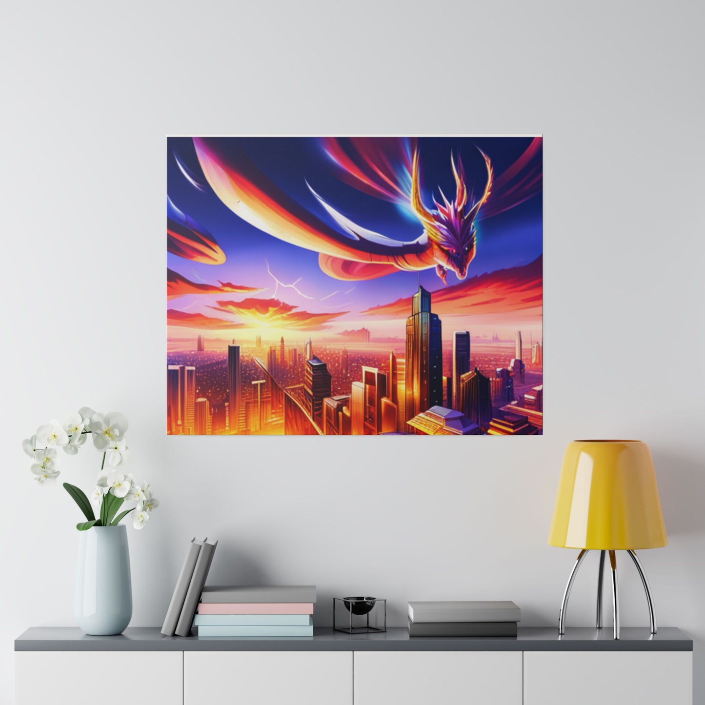 Soaring Dragon Cityscape - Matte Canvas, Stretched, 0.75"