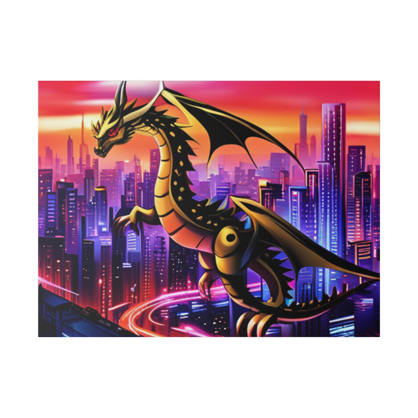 Robo-Dragon Cityscape - Matte Canvas, Stretched, 0.75"