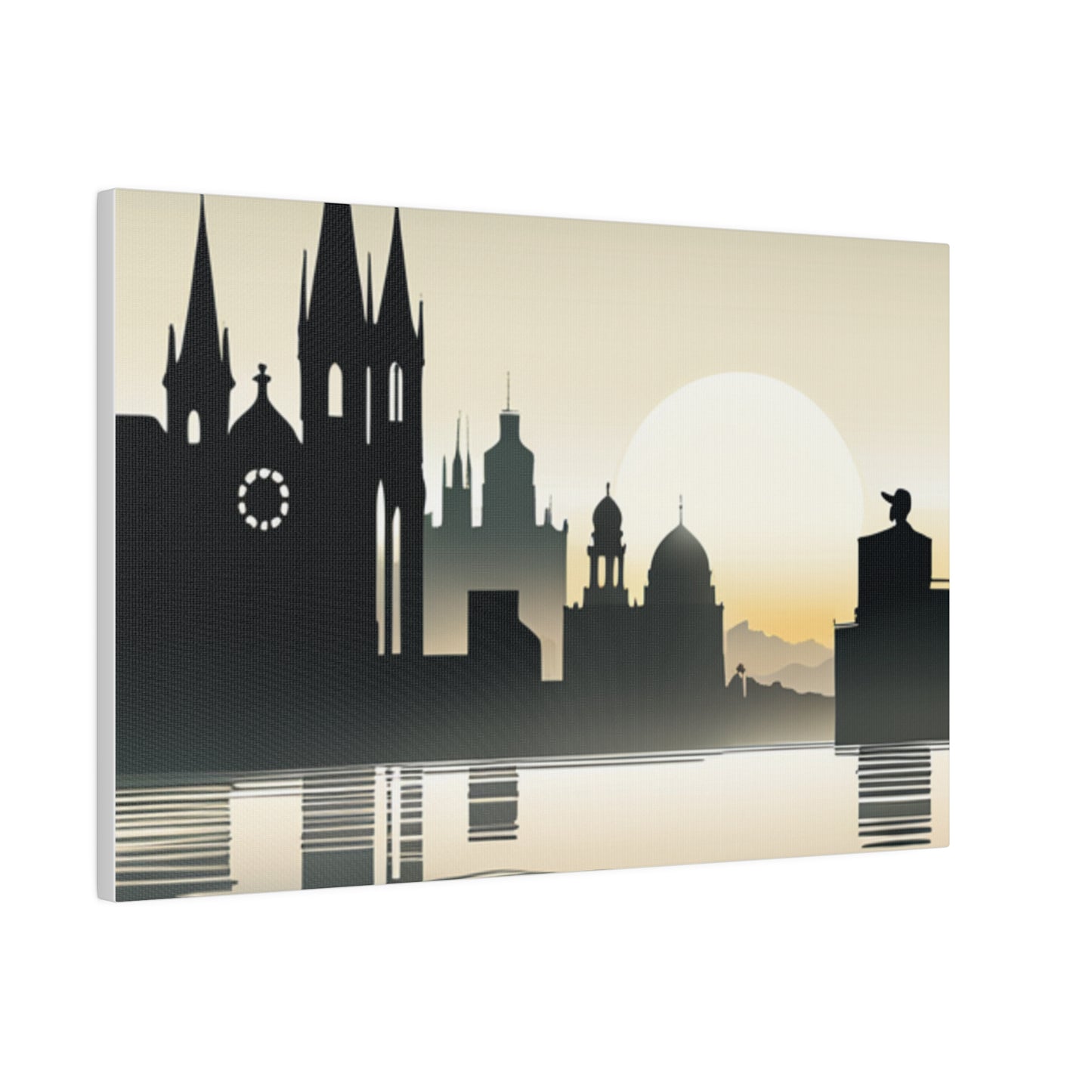 Riverside Reflections Urban Skyline on Matte Canvas