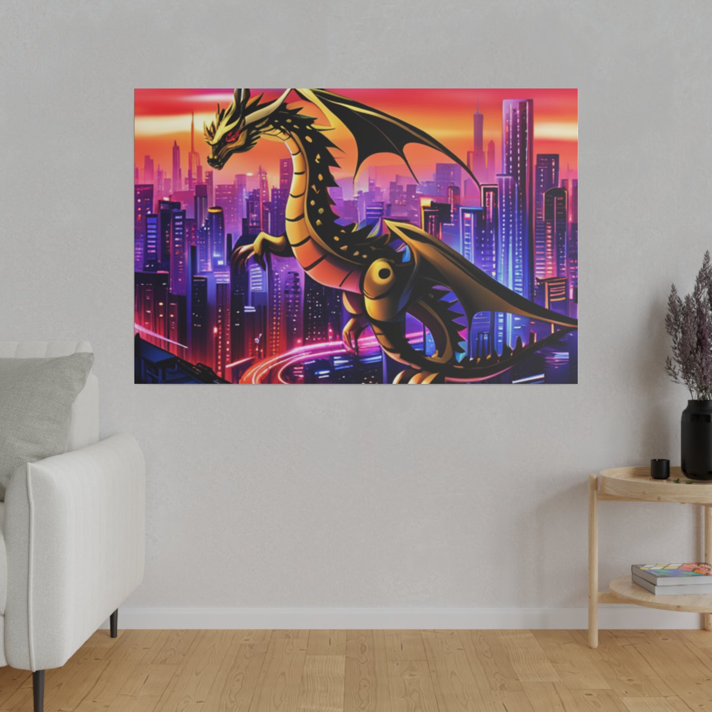 Robo-Dragon Cityscape - Matte Canvas, Stretched, 0.75"