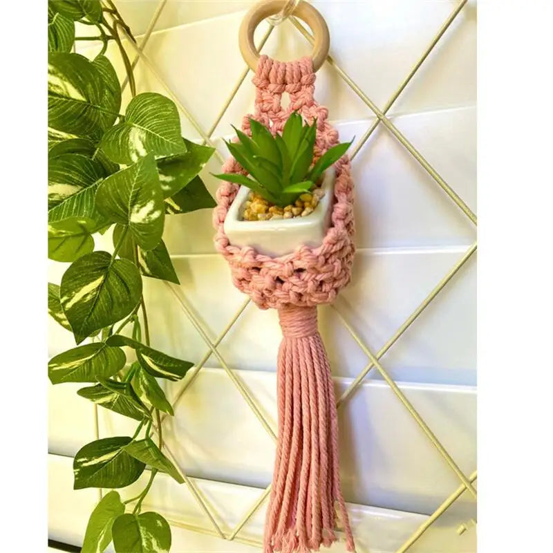 Colourful Macrame Wall Hanging Air Plant Holder Planter Cotton Hand Weaving Flowerpot Net Bag For Home Decor Bedroom Decoration