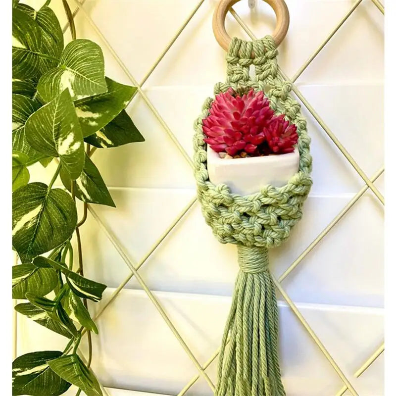 Colourful Macrame Wall Hanging Air Plant Holder Planter Cotton Hand Weaving Flowerpot Net Bag For Home Decor Bedroom Decoration