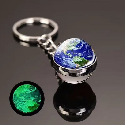 Glow In The Dark Solar System Planet Key Chain Nebula Luminous Key Ring Moon, Earth, Sun, Double-sided Glass Ball, Keychain Gift